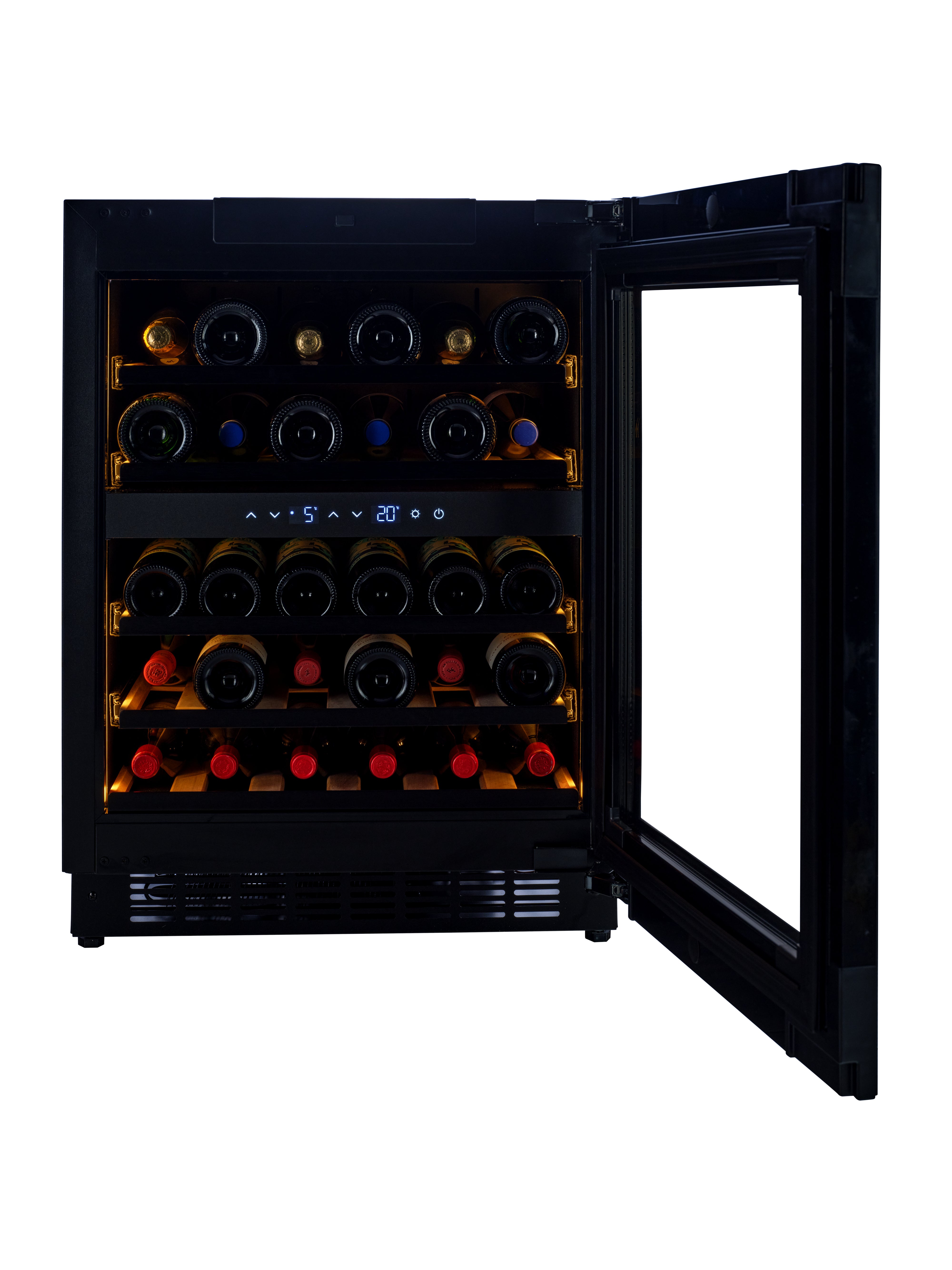 W34B-TO - Nevera para vinos con sistema Push 2 Open - 36 botellas - Cristal negro