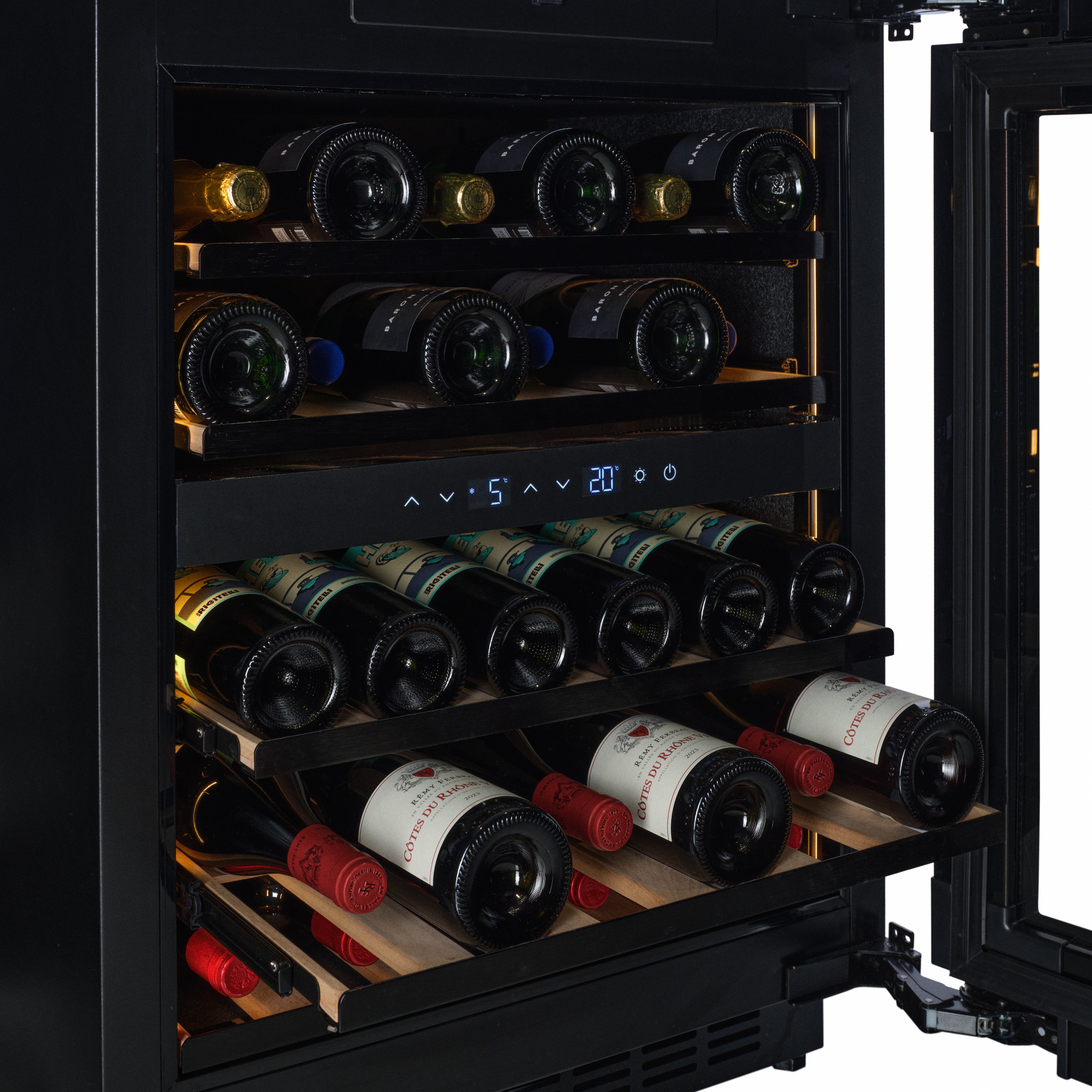 W34B-TO - Nevera para vinos con sistema Push 2 Open - 36 botellas - Cristal negro