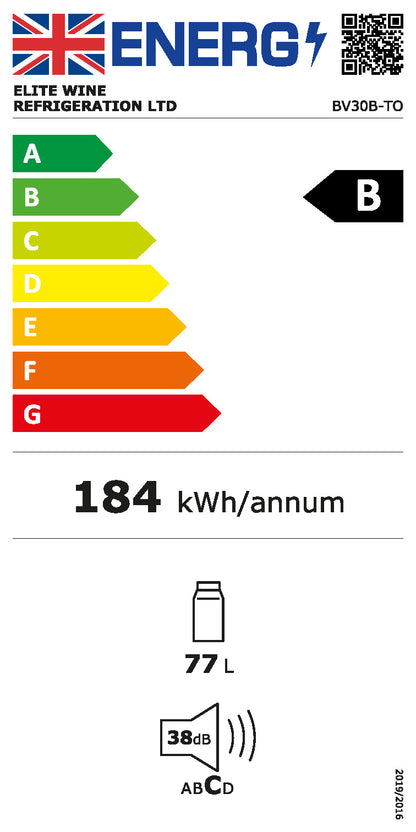 BV30B-TO - 450mm Depth - Push 2 Open Beverage Fridge - 77L - Black Glass
