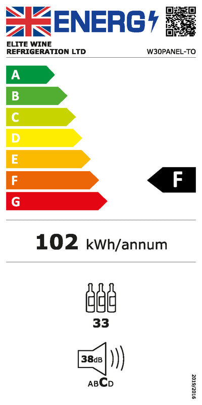 W30PANEL-TO - 450 mm diep - Wijnkoelkast voor inbouw - 33 flessen - Push2open