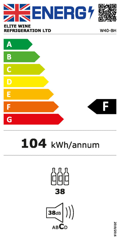 W40-BH - Wijnkoelkast - Eén zone - 38 flessen - Zwart