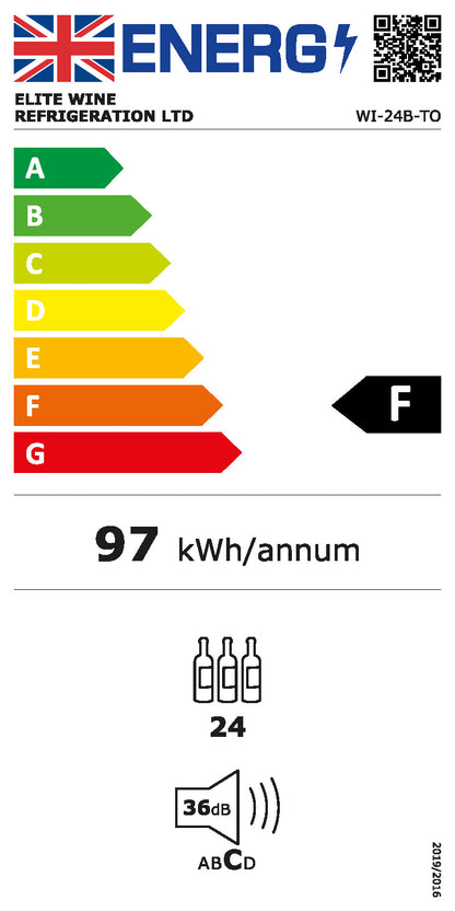 WI-24B-TO - Single Oven Size - Push To Open Wine Fridge - 24 Bottle - Black Glass