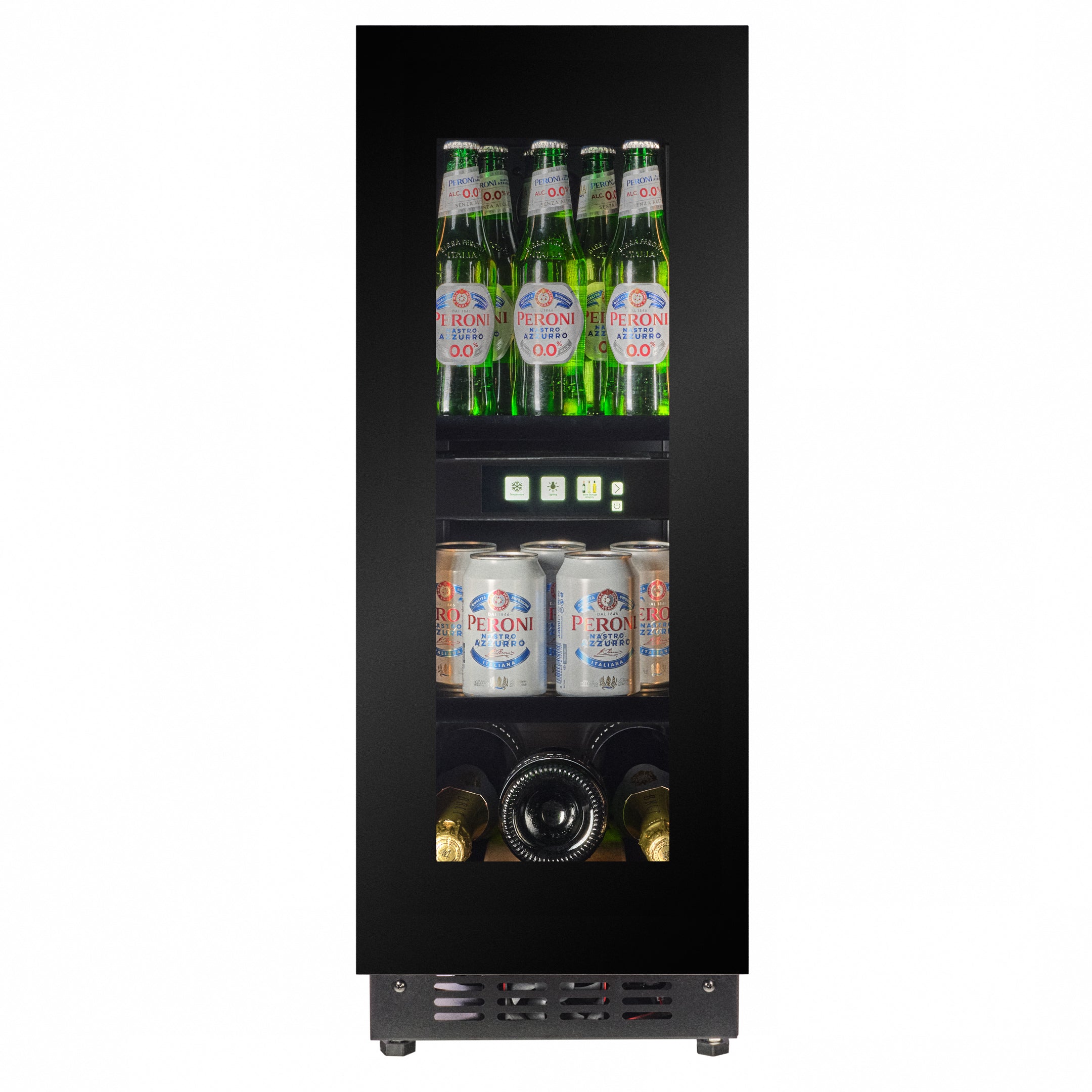TFT-BV18B-TO - 300mm wide - Push 2 Open Beverage Fridge - 51L - Black Glass
