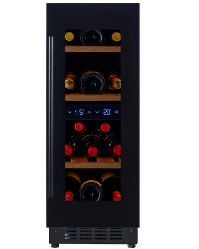 W18D-BH - Wijnkoelkast met twee temperatuurzones - 18 flessen - zwart glas
