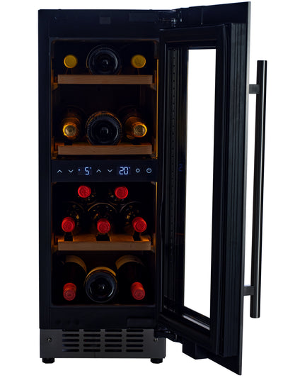 W18D-BH - Wijnkoelkast met twee temperatuurzones - 18 flessen - zwart glas