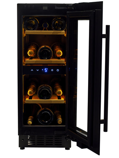 W18S-BH - Wijnkoelkast met één zone - 18 flessen - Zwart glas