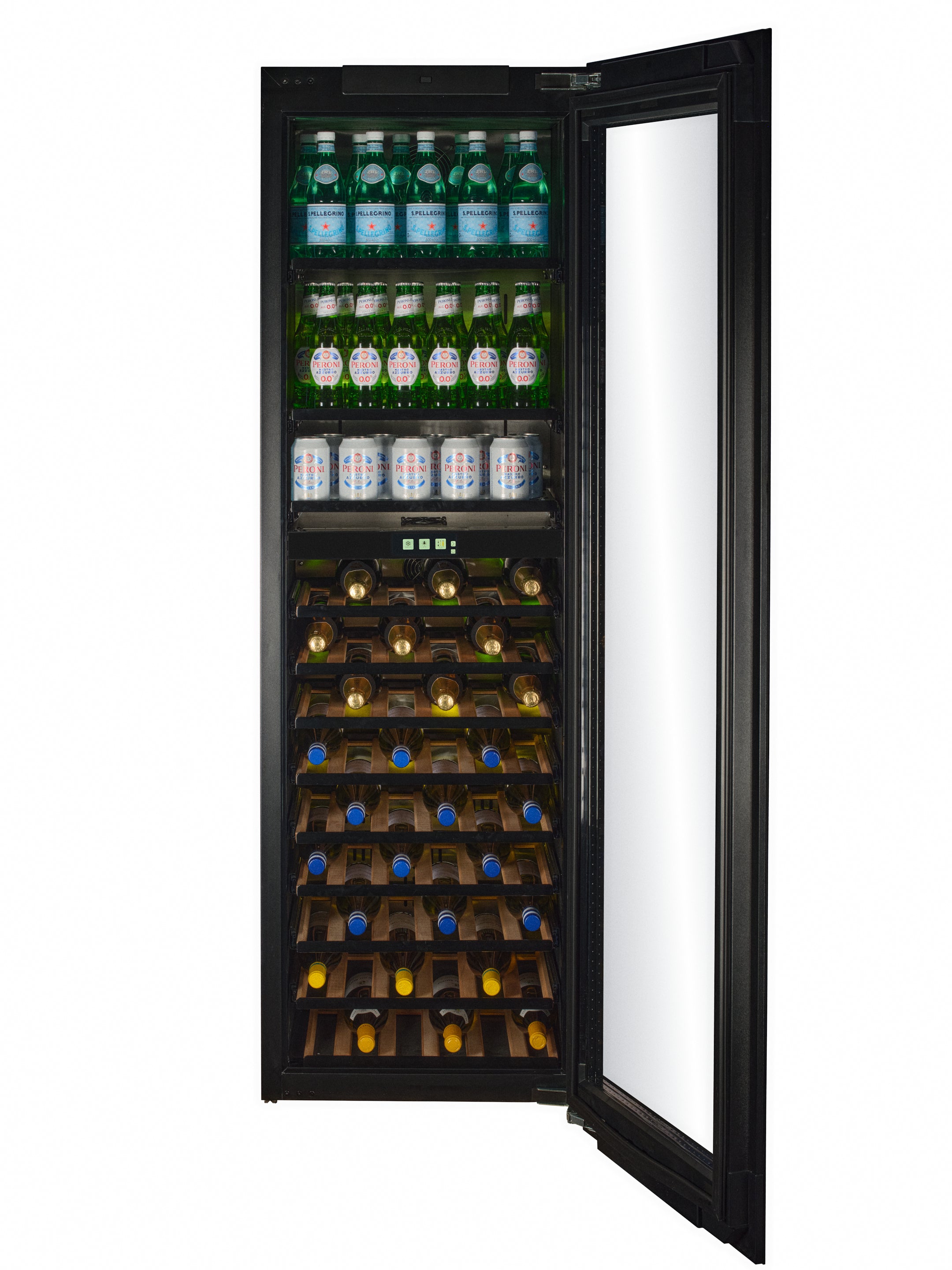WBV99B-TO - Push To Open Integrated Beverage Center - Black Glass