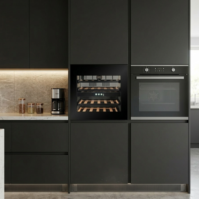 WI-24B-TO - Single Oven Size - Push To Open Wine Fridge - 24 Bottle - Black Glass